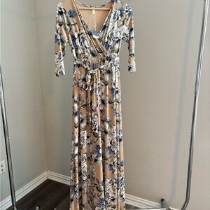 Taupe Floral Wrap Front Maternity Maxi